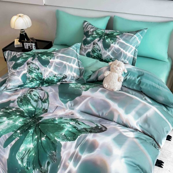 lenjerie de pat imprimare digitala 5d cu fluturi turcoaz (1)