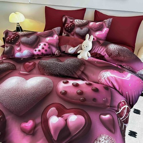 lenjerie de pat imprimare digitala 5d cu inimioare (1)