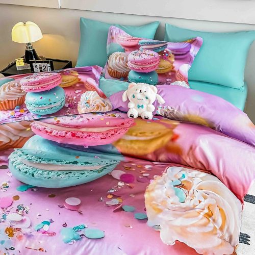 lenjerie de pat imprimare digitala 5d cu macarons (1)