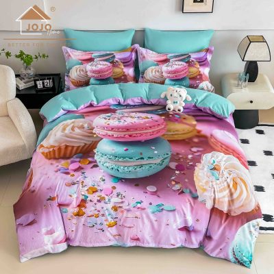 lenjerie de pat 1 persoana imprimare digitala 5d cu macarons