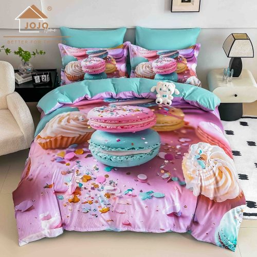 lenjerie de pat 1 persoana imprimare digitala 5d cu macarons