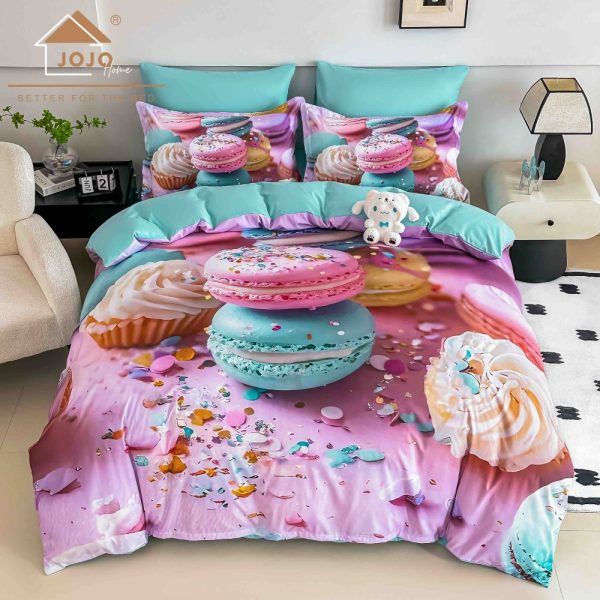 lenjerie de pat imprimare digitala 5d cu macarons