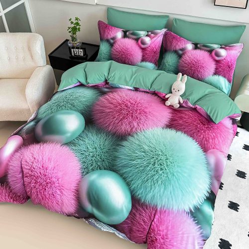 lenjerie de pat imprimare digitala 5d roz cu bilute (1)