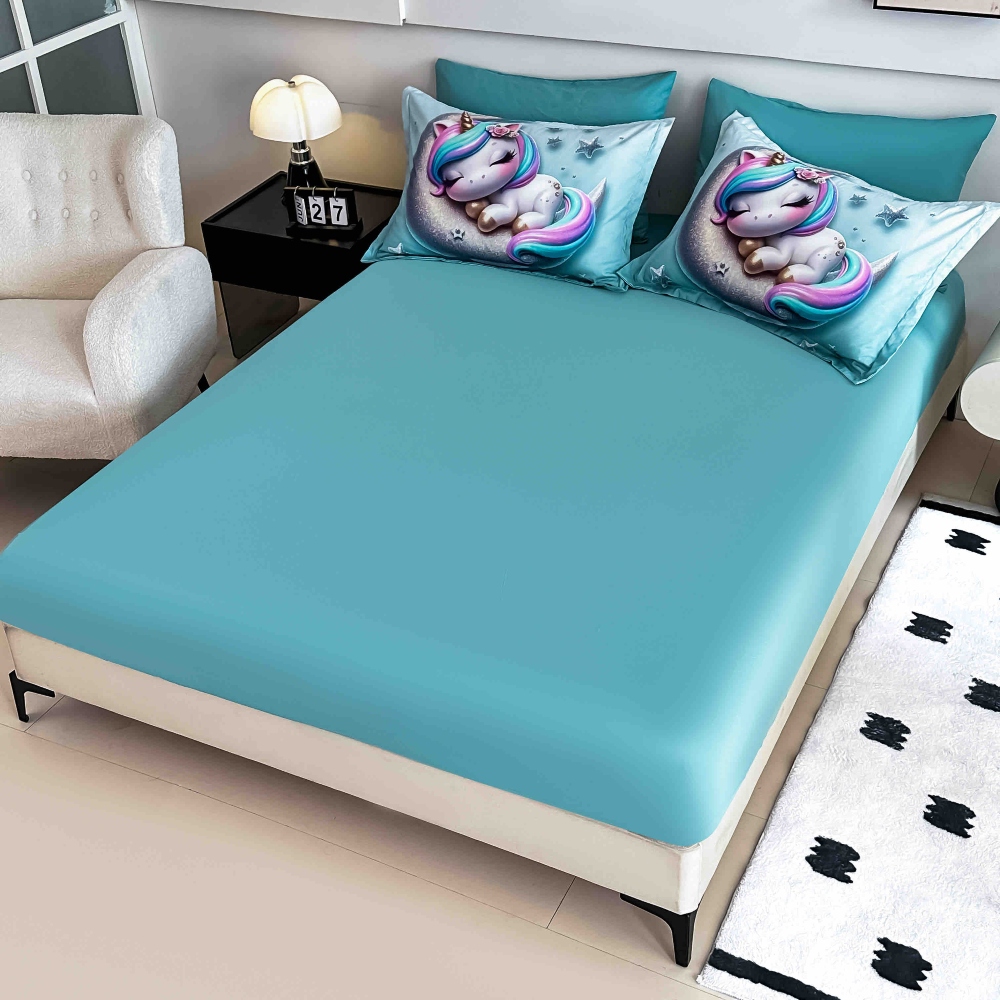 lenjerie de pat imprimare digitala 5d turcoaz cu unicorn (2) lenjerie de pat imprimare digitala 5d turcoaz cu unicorn (2)