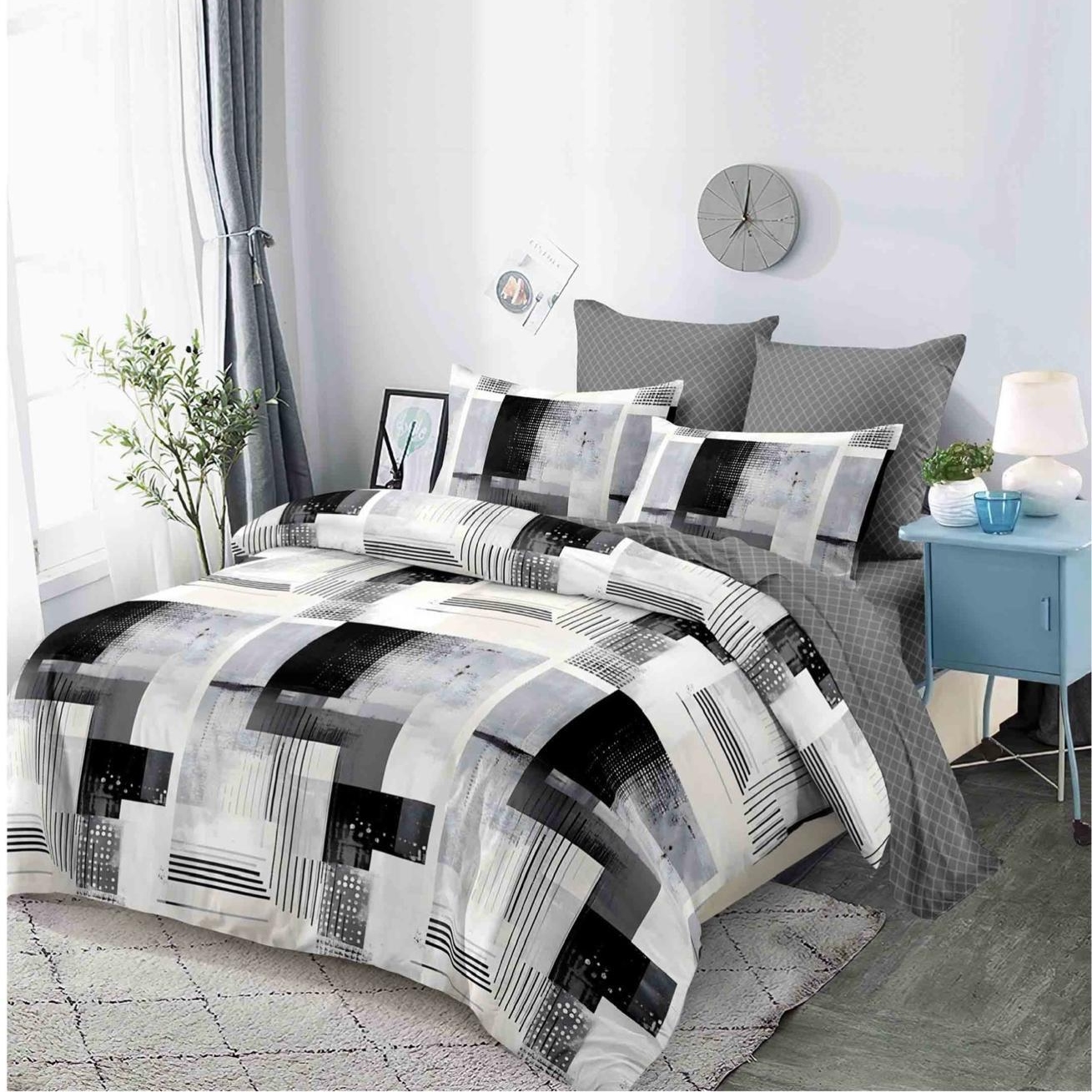 lenjerie gri cu patrate abstract lenjerie gri cu patrate abstract