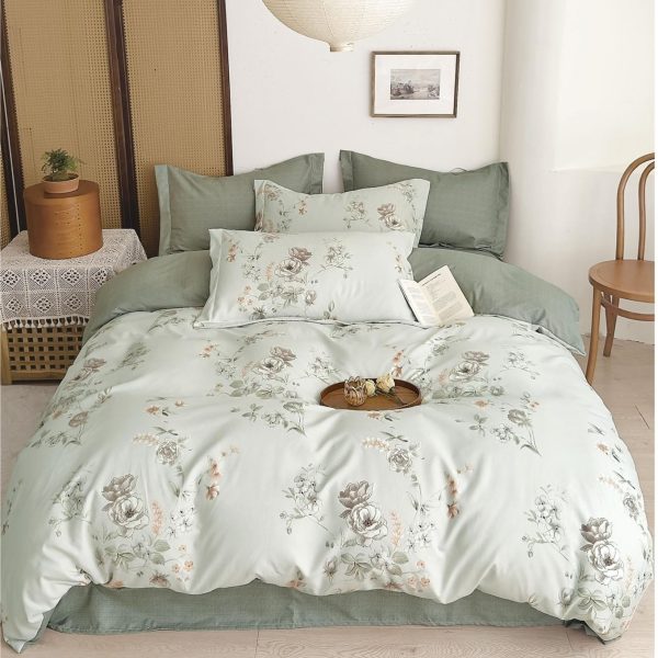 lenjerie menta verde cu trandafiri