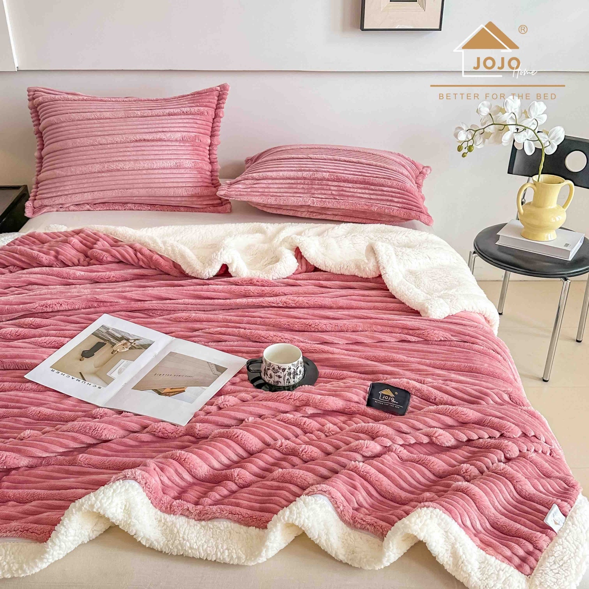 patura cu blanita deluxe cu 2 fete de perna roz groasa patura cu blanita deluxe cu 2 fete de perna roz groasa