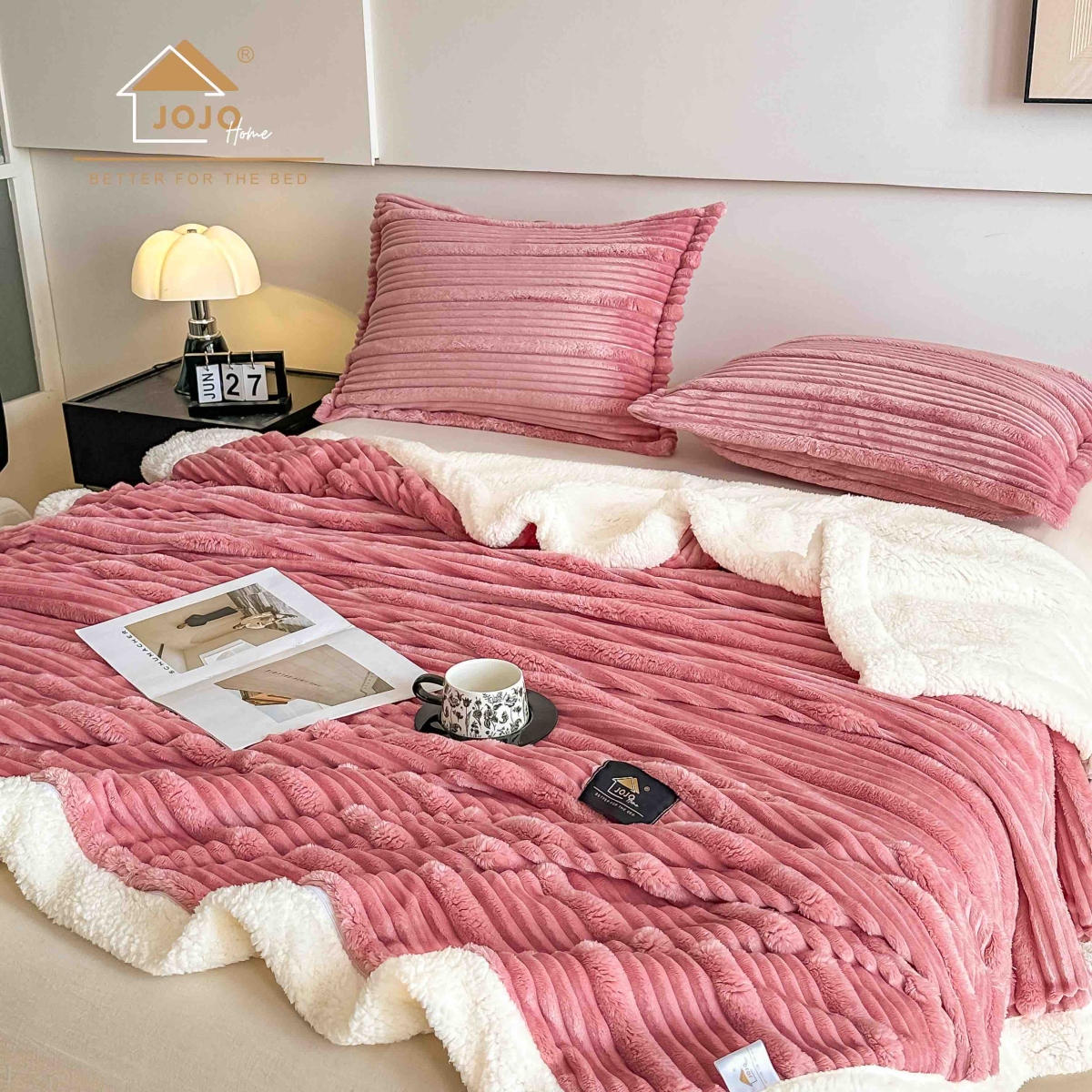 patura cu blanita deluxe cu 2 fete de perna roz pudra patura cu blanita deluxe cu 2 fete de perna roz pudra