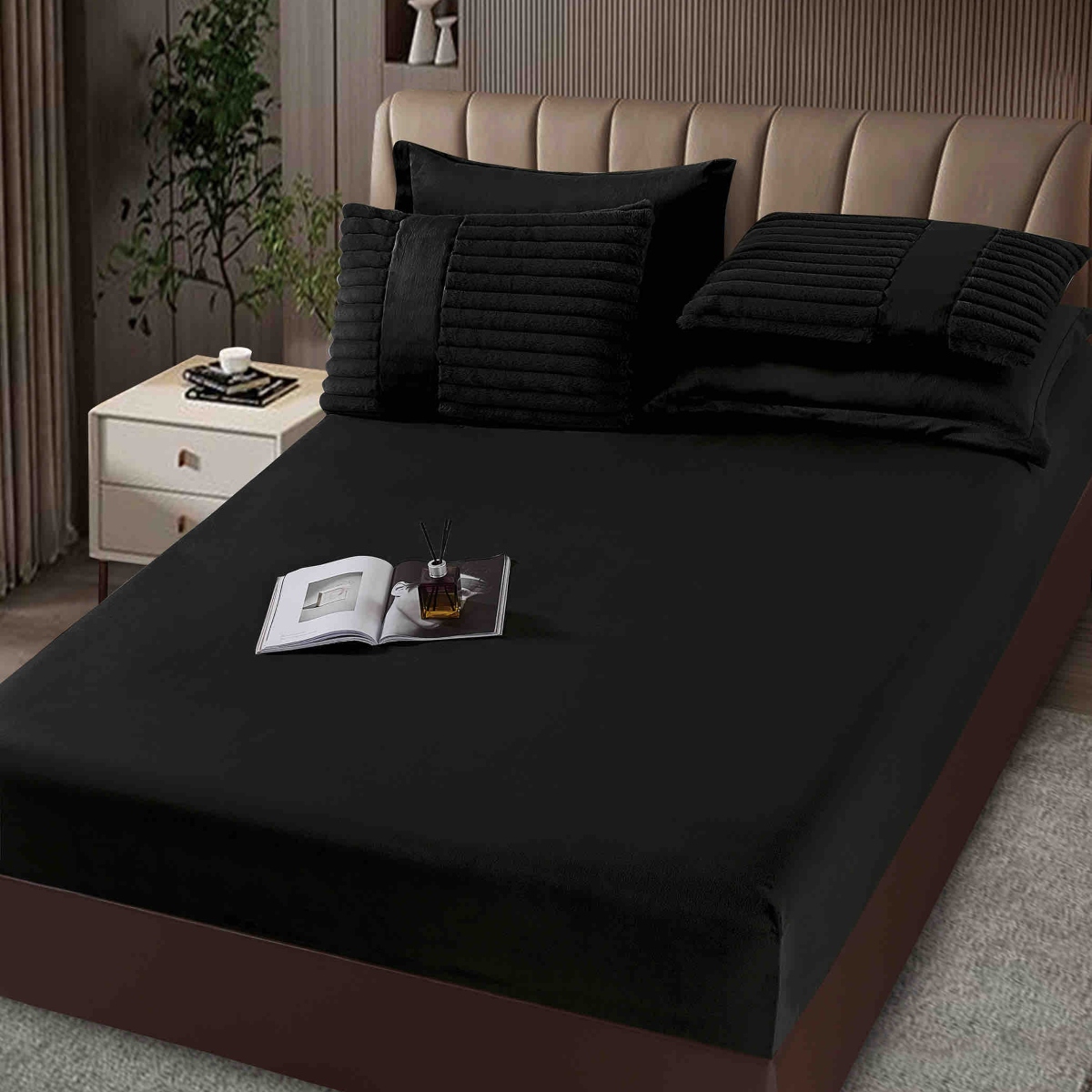 pilota 6 piese cu elastic negru cearceaf de pat pilota 6 piese cu elastic negru cearceaf de pat