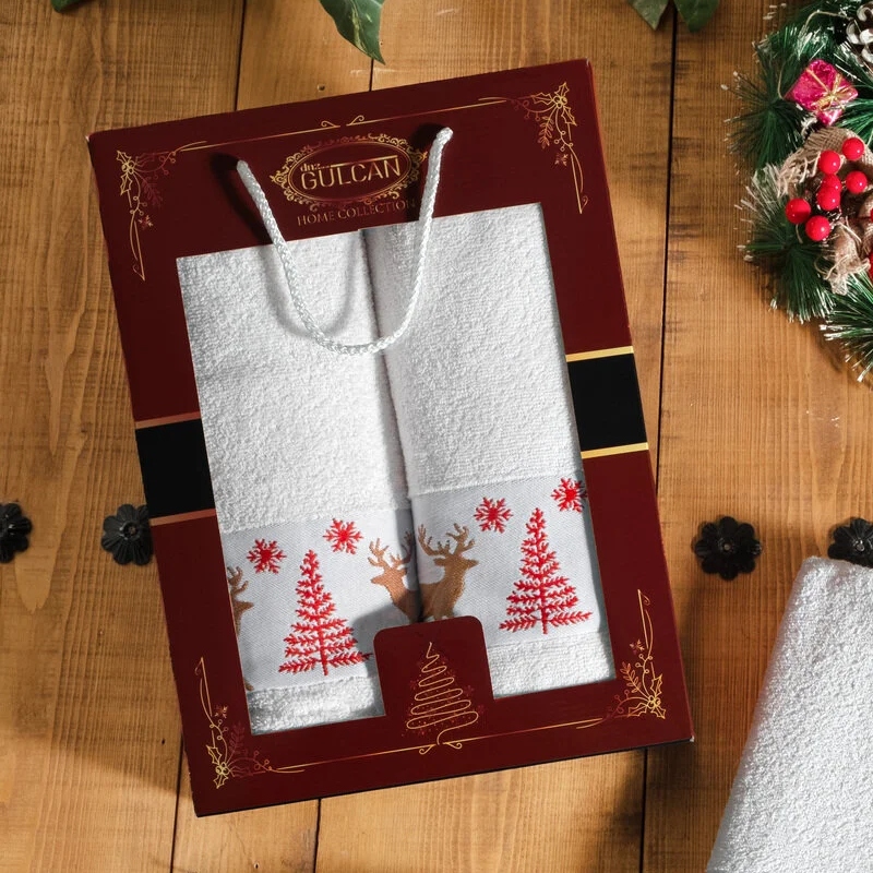 set prosoape craciun model alb cutie set prosoape craciun model alb cutie