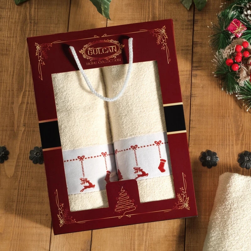 set prosoape craciun model crem cutie set prosoape craciun model crem cutie