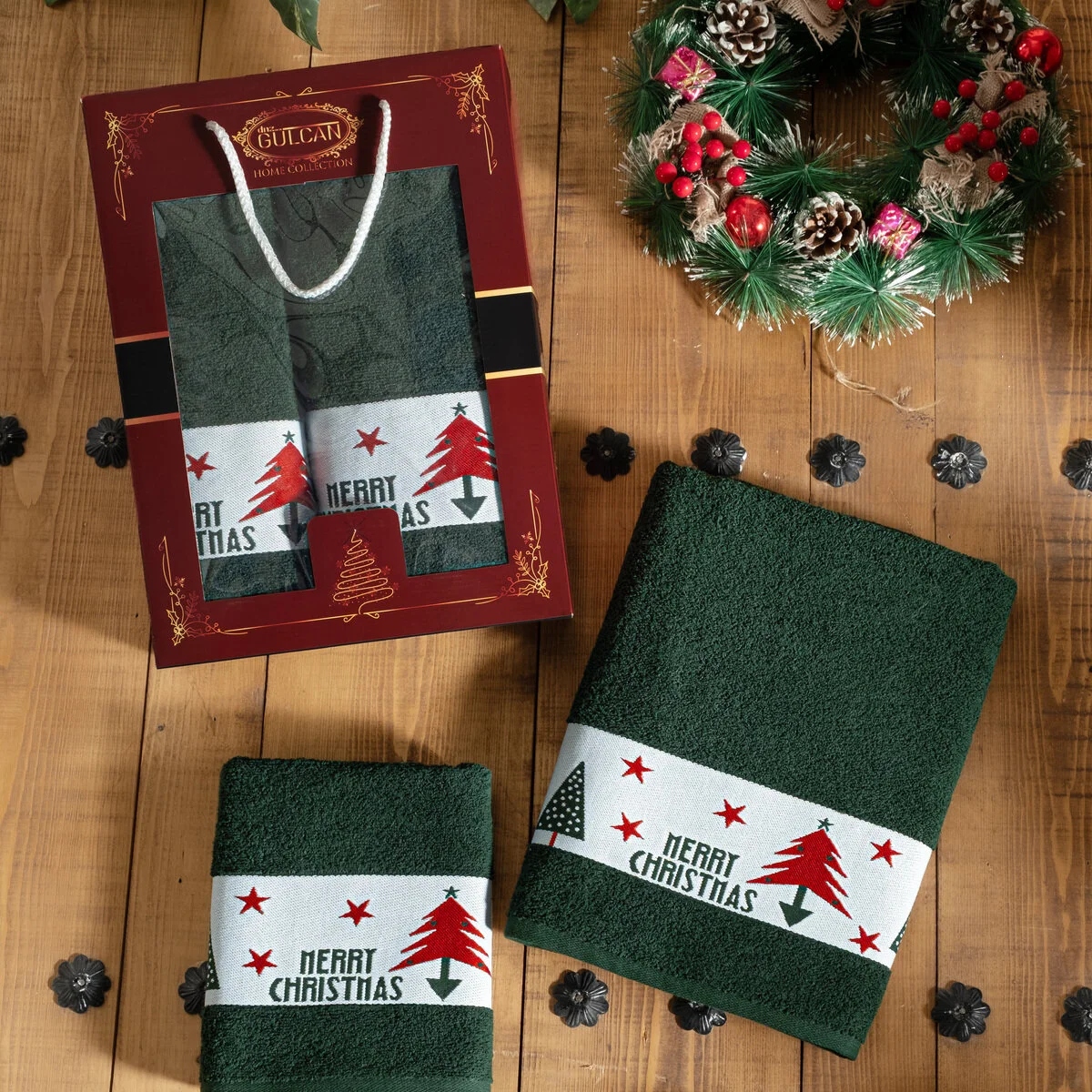 set prosoape craciun model verde set prosoape craciun model verde