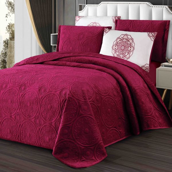 cuvertura catifea 5 piese - grena