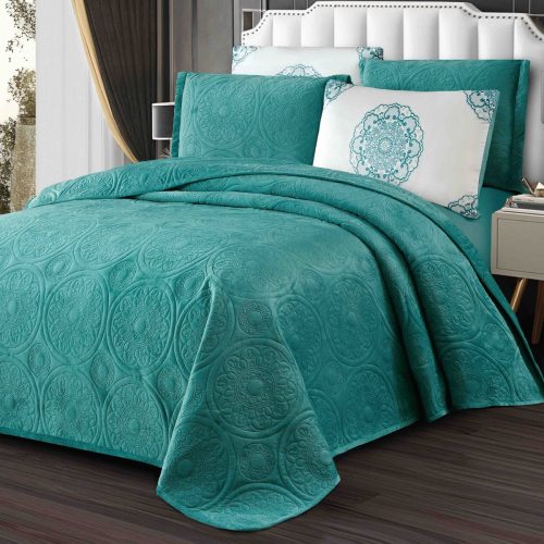 cuvertura catifea 5 piese - turcoaz