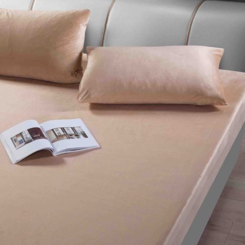 husa pat catifea bej 2 fete perna