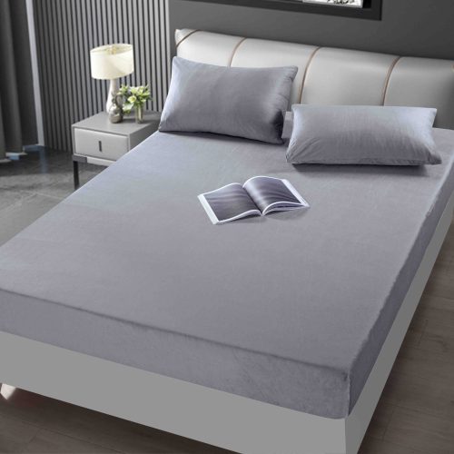 husa pat catifea gri deschis