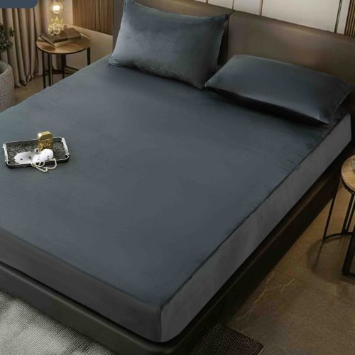 husa pat catifea gri inchis