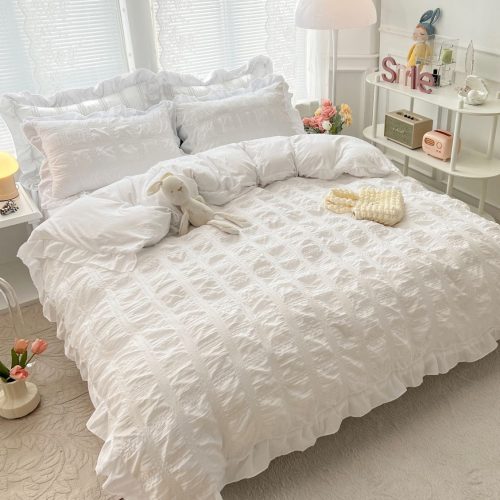 lenjerie de pat creponata - alb