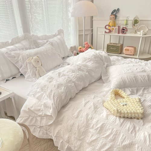 lenjerie de pat creponata - alb imaculat