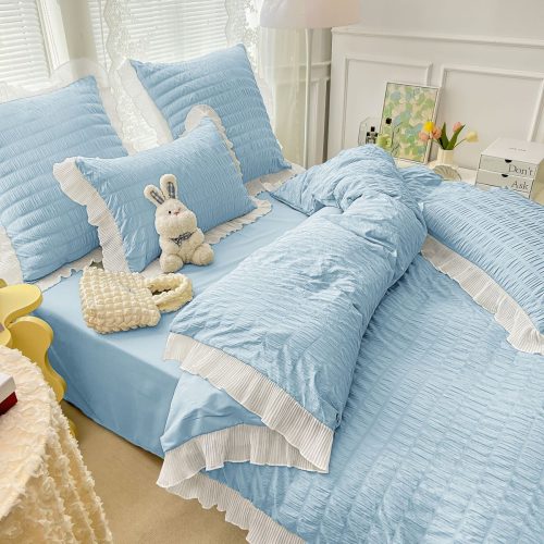 lenjerie de pat creponata - bleu cearceaf de pat normal