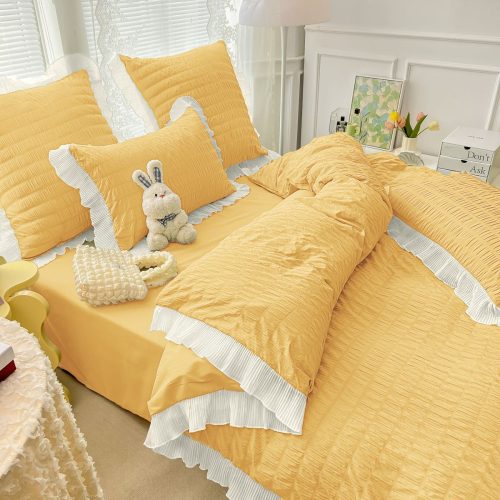 lenjerie de pat creponata - galben cearceaf de pat normal