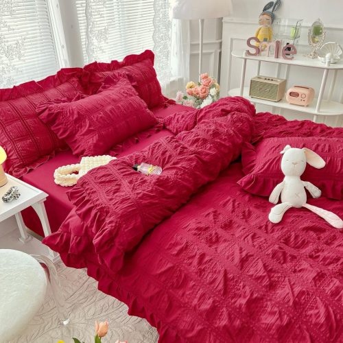 lenjerie de pat creponata - grena cearceaf de pat normal