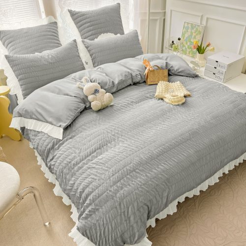 lenjerie de pat creponata - gri