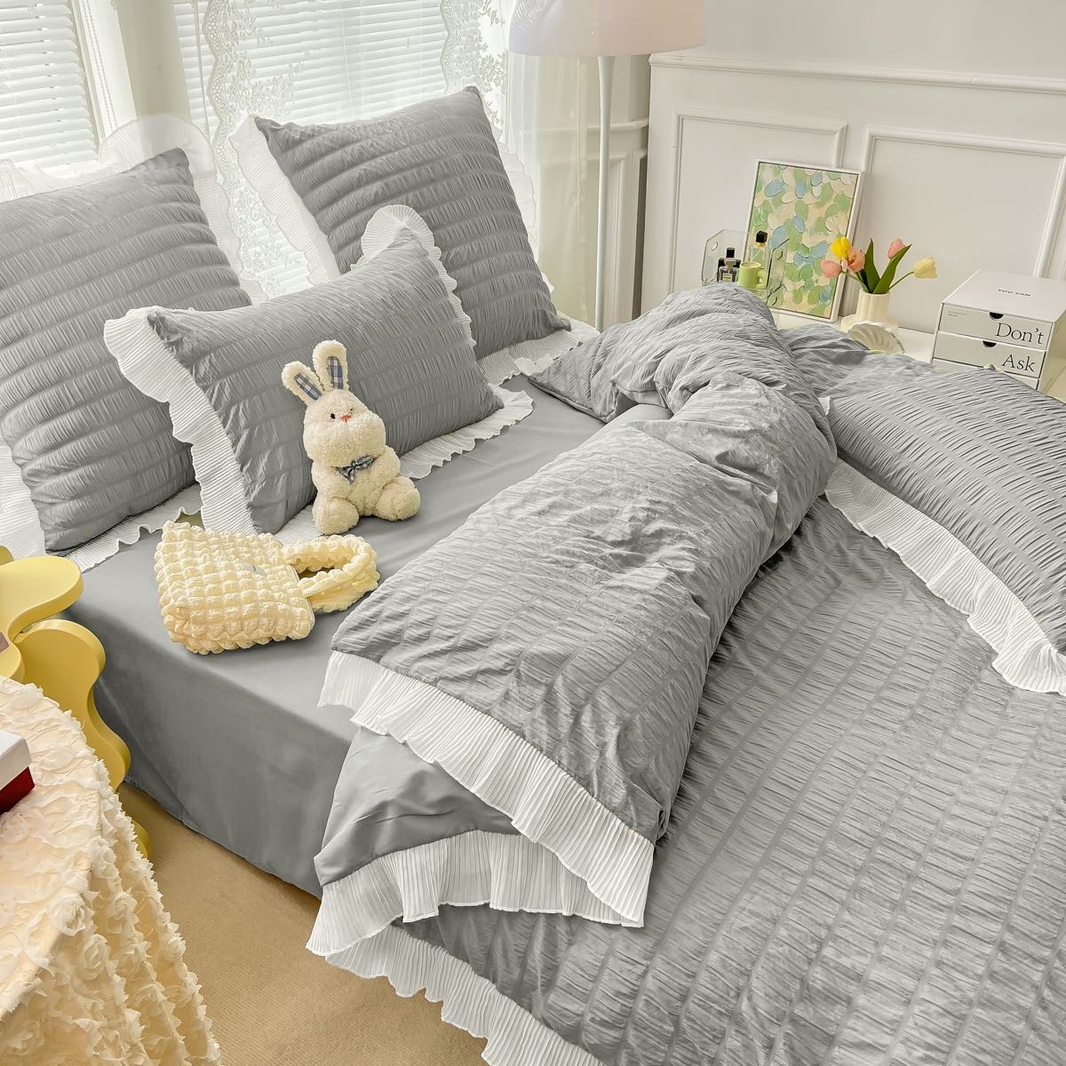 lenjerie de pat creponata - gri cearceaf de pat normal lenjerie de pat creponata - gri cearceaf de pat normal