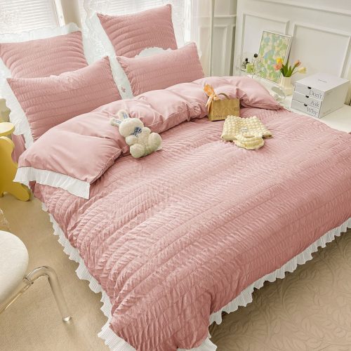 lenjerie de pat creponata - roz