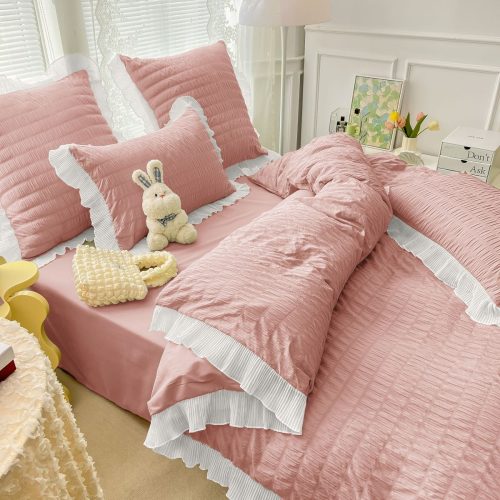 lenjerie de pat creponata - roz cearceaf de pat normal