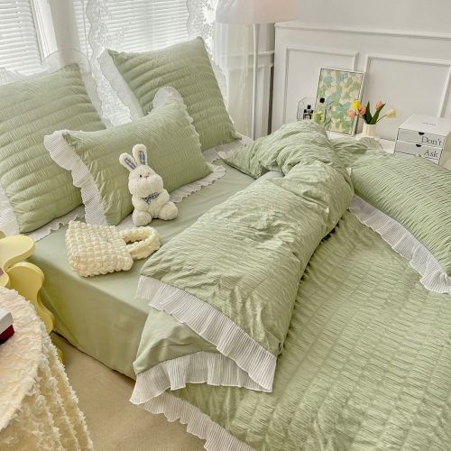 lenjerie de pat creponata - verde cearceaf de pat normal