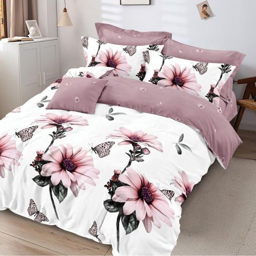 lenjerie finet gros pucioasa alb roz pudra cu flori mari