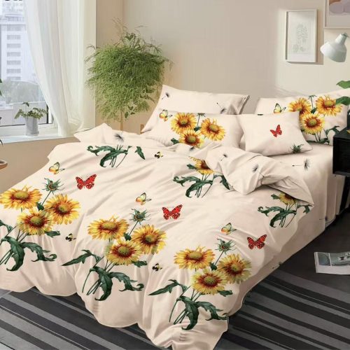 lenjerie finet gros pucioasa bej cu floarea soarelui si fluturi