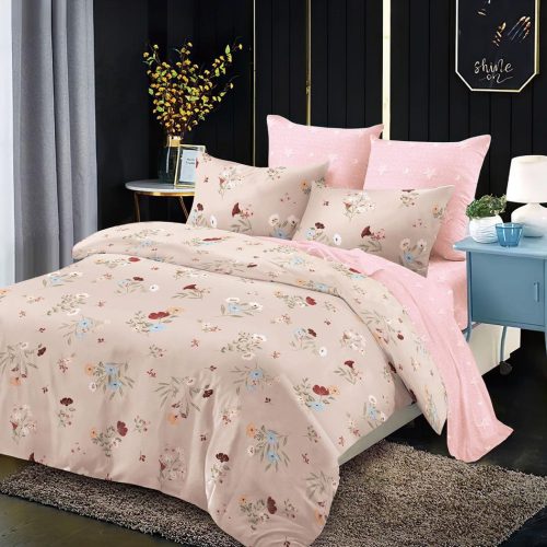 lenjerie finet gros pucioasa roz cu flori colorate mici