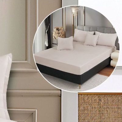 lenjerie uni cu policoton cu fluturi brodati - cappuccino - cearceaf cu elastic