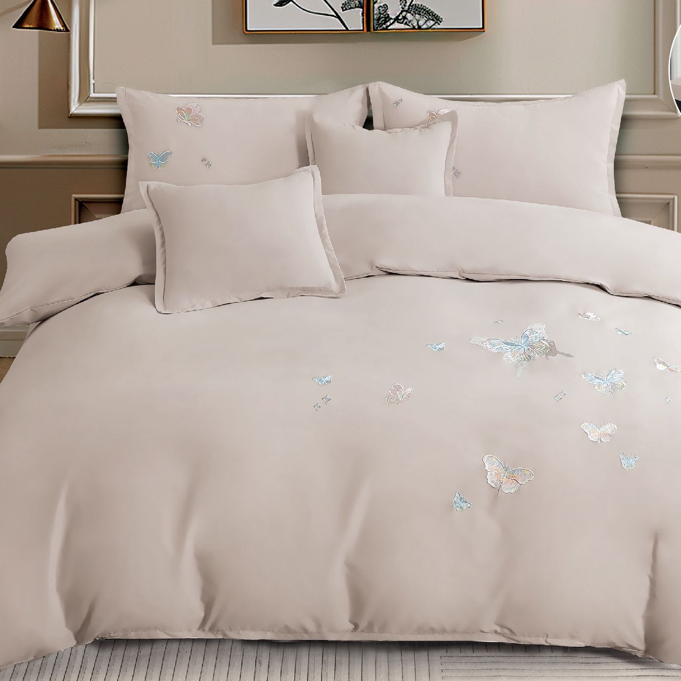 lenjerie uni cu policoton cu fluturi brodati - cappuccino lenjerie uni cu policoton cu fluturi brodati - cappuccino