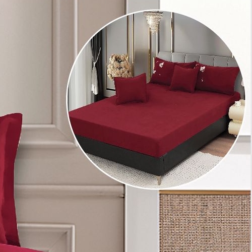 lenjerie uni cu policoton cu fluturi brodati - grena - cearceaf cu elastic