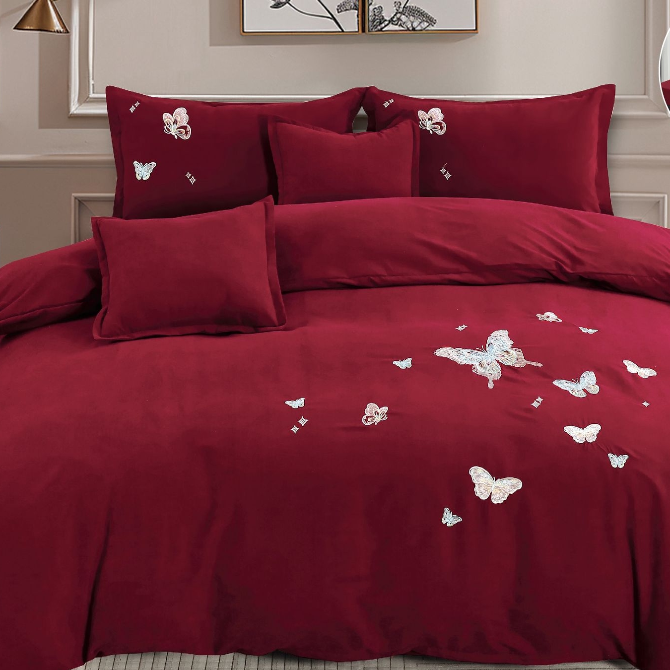 lenjerie uni cu policoton cu fluturi brodati - grena lenjerie uni cu policoton cu fluturi brodati - grena