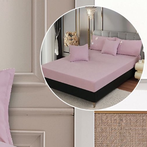 lenjerie uni cu policoton cu fluturi brodati - lila - cearceaf cu elastic