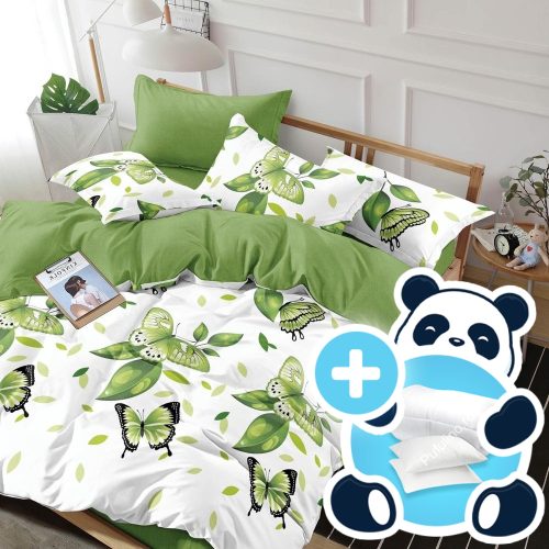 pachet lenjeire alba cu fluturi verzi