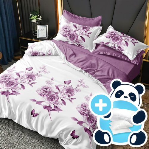 pachet lenjerie alba cu trandafiri lila