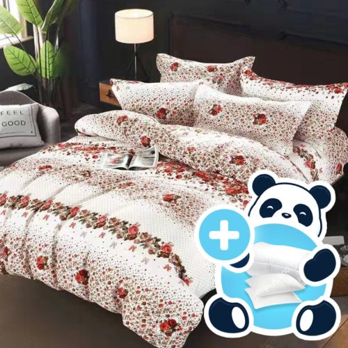 pachet lenjerie alba cu trandafiri rosii