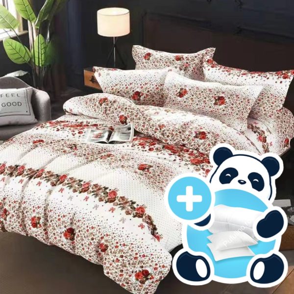 pachet lenjerie alba cu trandafiri rosii