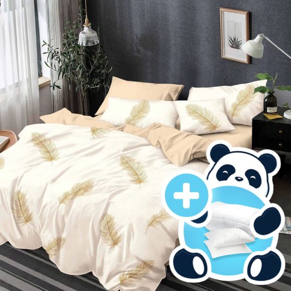 pachet lenjerie crem cu pene