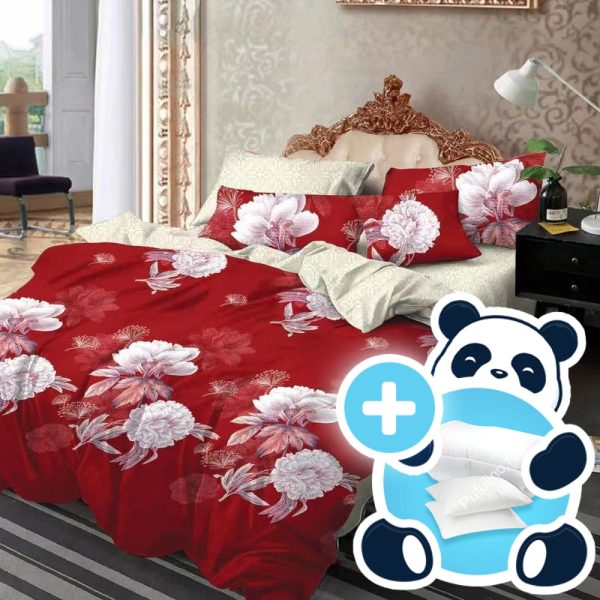 pachet lenjerie rosie cu flori albe