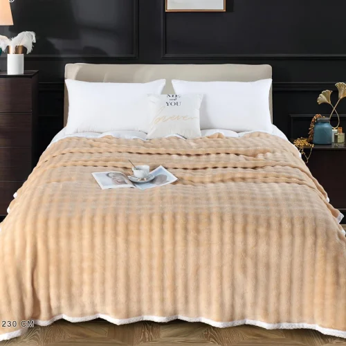 patura cu bordura impletita pucioasa - bej