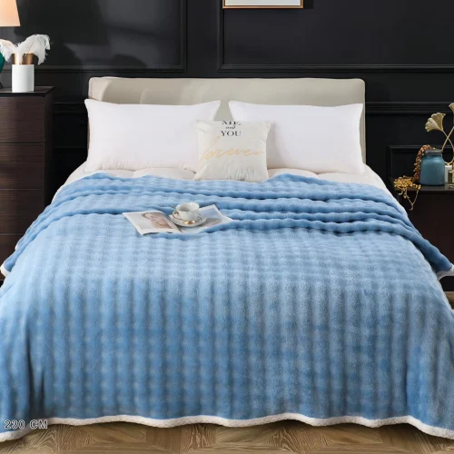 patura cu bordura impletita pucioasa - bleu