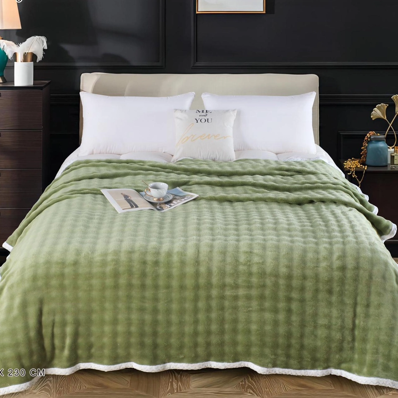 patura cu bordura impletita pucioasa - verde patura cu bordura impletita pucioasa - verde