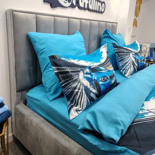 lenjerie de pat finet cu masinuta albastra