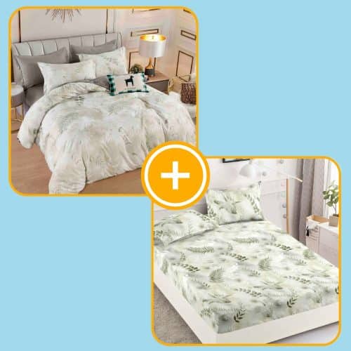 pachet husa si lenjerie cu flori de menta